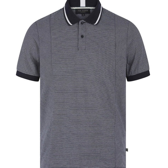 Ted Baker Mens Polo Shirt Taiga Striped with Solid Trims Polo in Navy Blue - Picture 2 of 10